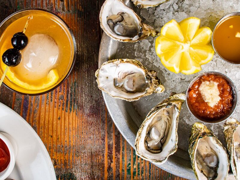 Seasonal oysters on the half shell with mignonette and cocktail sauce